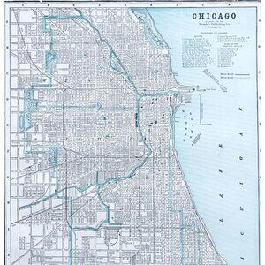 1895 Chicago Illinois City Map Victorian Antique Geography History DWYY10A
